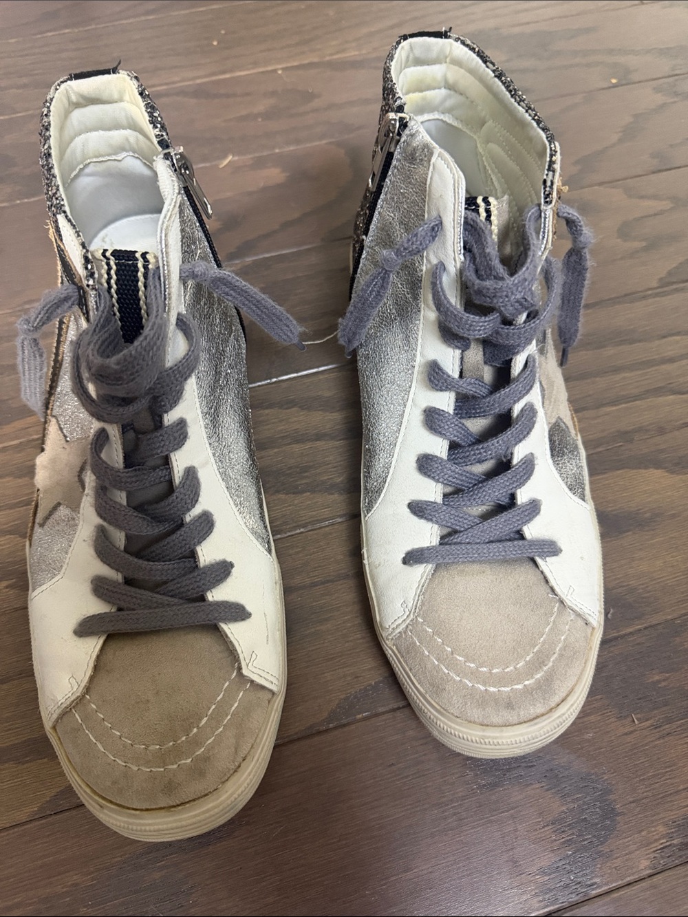 ShuShop Gray and Beige High-Top Sneakers